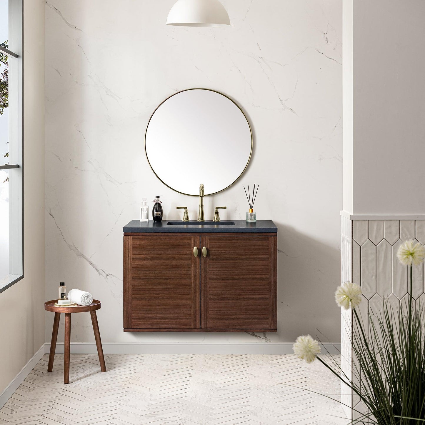 James Martin Vanities Amberly 36" Mid-Century Walnut Single Vanity With 3cm Charcoal Soapstone Top