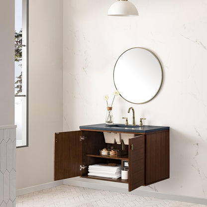 James Martin Vanities Amberly 36" Mid-Century Walnut Single Vanity With 3cm Charcoal Soapstone Top