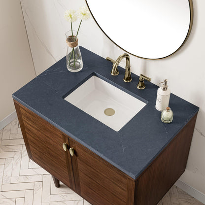 James Martin Vanities Amberly 36" Mid-Century Walnut Single Vanity With 3cm Charcoal Soapstone Top