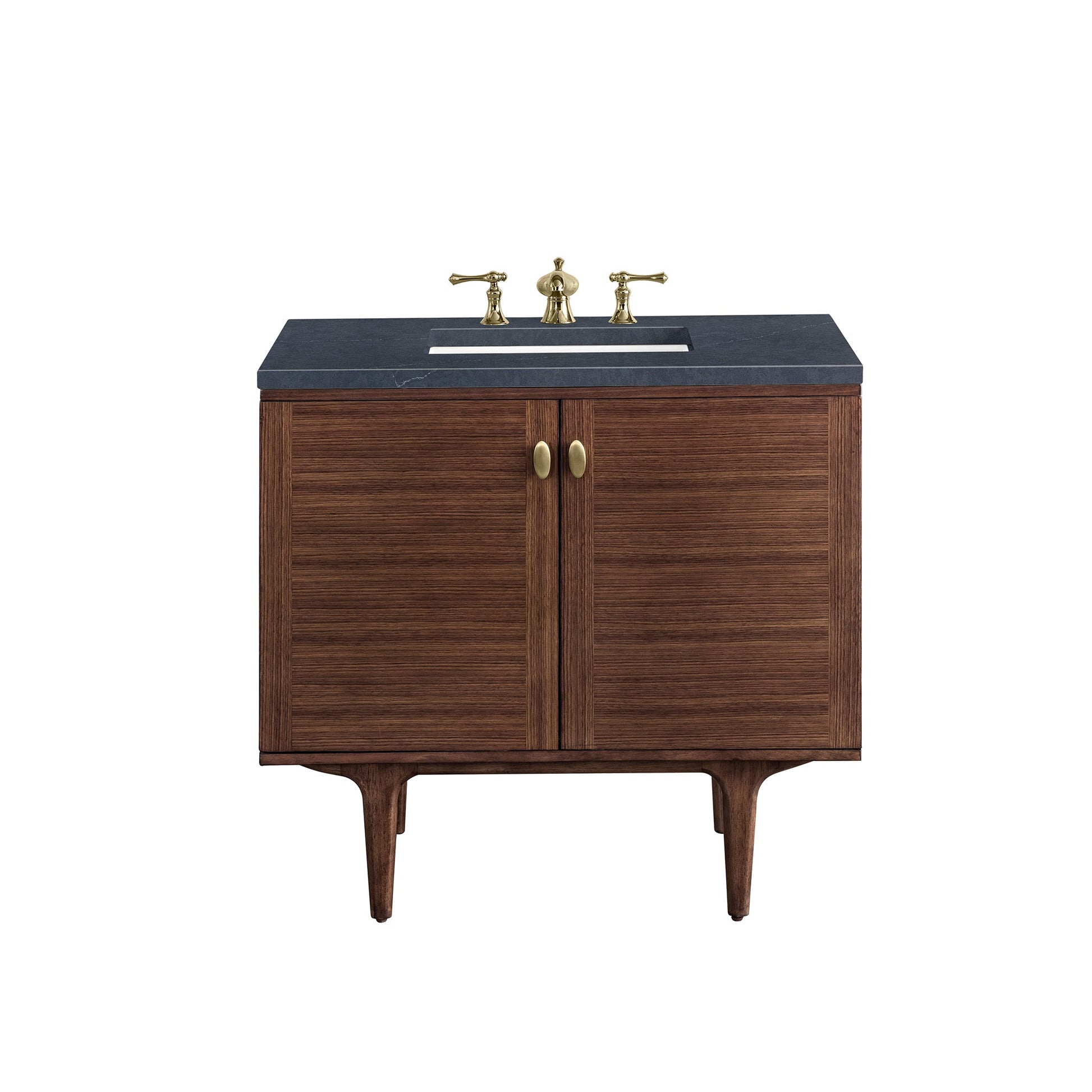 James Martin Vanities Amberly 36" Mid-Century Walnut Single Vanity With 3cm Charcoal Soapstone Top