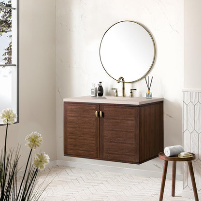 James Martin Vanities Amberly 36" Mid-Century Walnut Single Vanity With 3cm Eternal Marfil Top