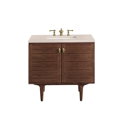 James Martin Vanities Amberly 36" Mid-Century Walnut Single Vanity With 3cm Eternal Marfil Top