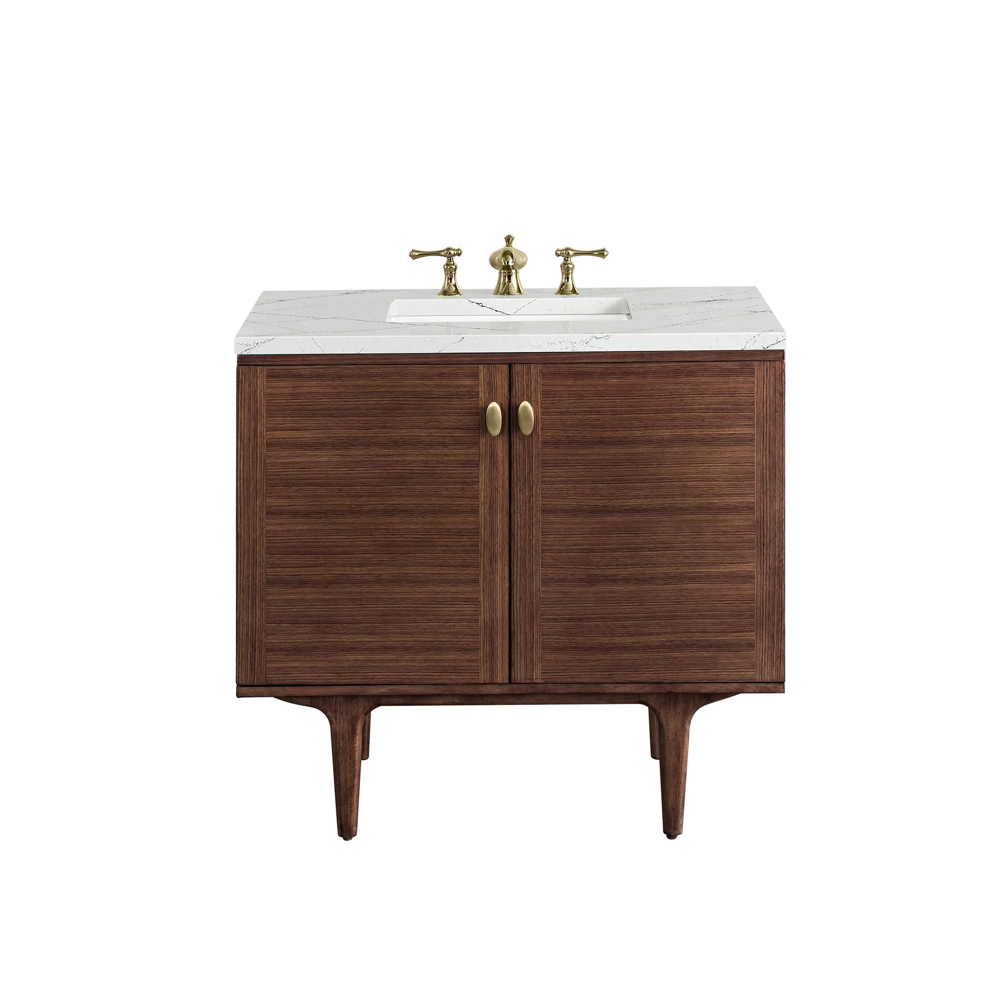 James Martin Vanities Amberly 36" Mid-Century Walnut Single Vanity With 3cm Ethereal Noctis Top