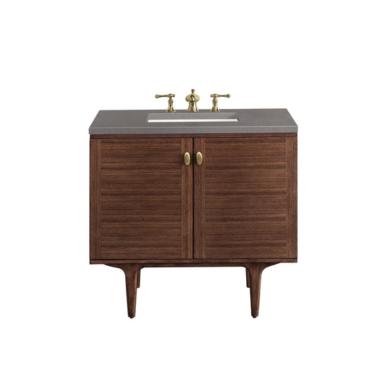 James Martin Vanities Amberly 36" Mid-Century Walnut Single Vanity With 3cm Grey Expo Top