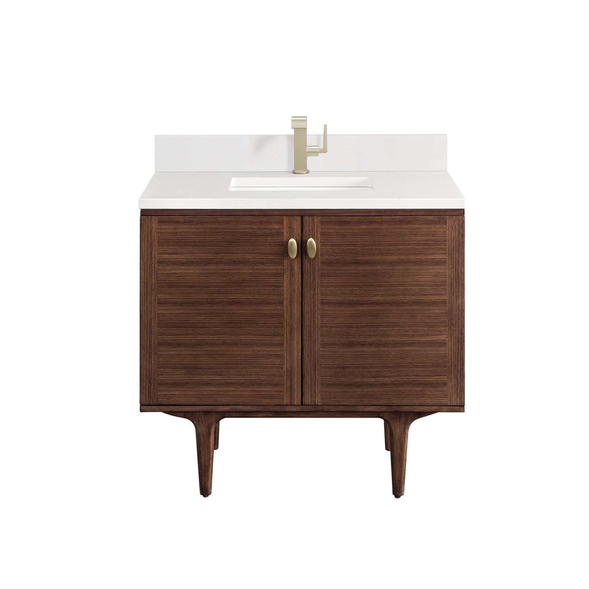 James Martin Vanities Amberly 36" Mid-Century Walnut Single Vanity With Single Hole 3 cm White Zeus Top & Backsplash