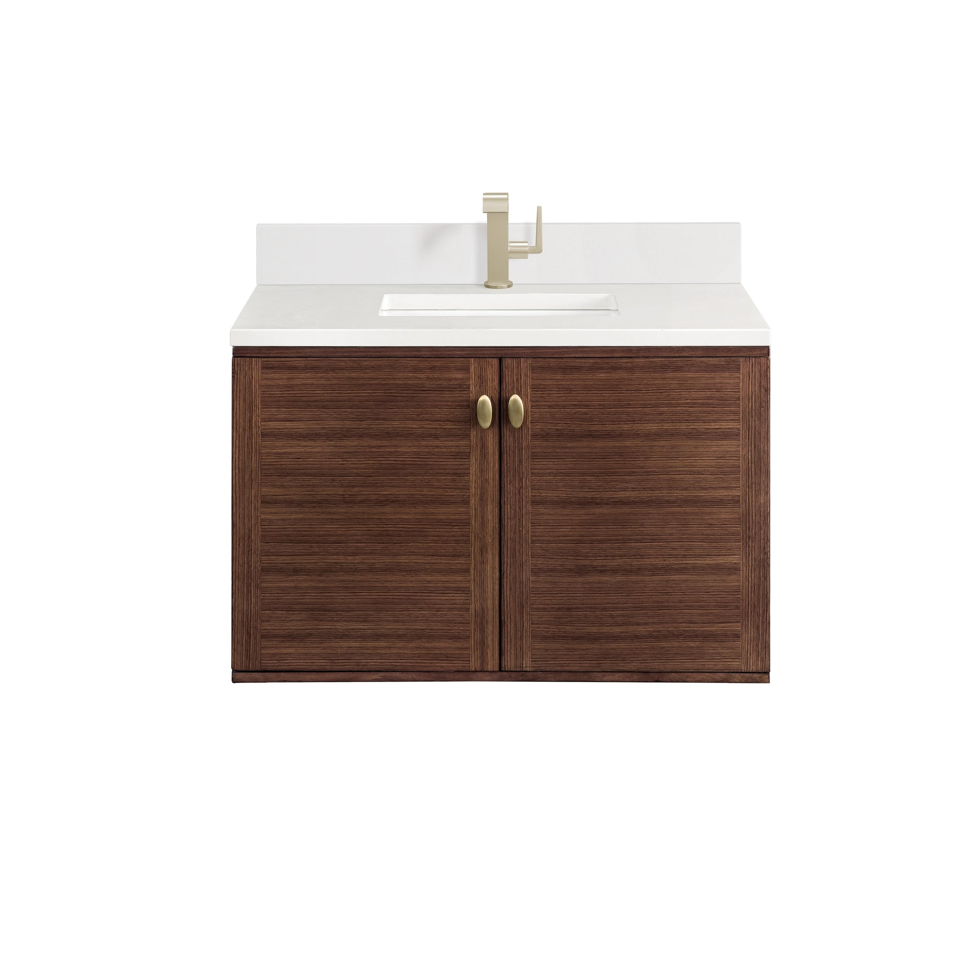 James Martin Vanities Amberly 36" Mid-Century Walnut Single Vanity With Single Hole 3 cm White Zeus Top & Backsplash