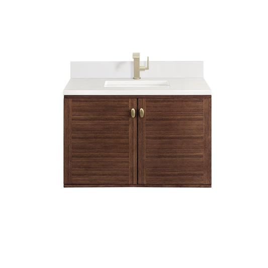 James Martin Vanities Amberly 36" Mid-Century Walnut Single Vanity With Single Hole 3 cm White Zeus Top & Backsplash