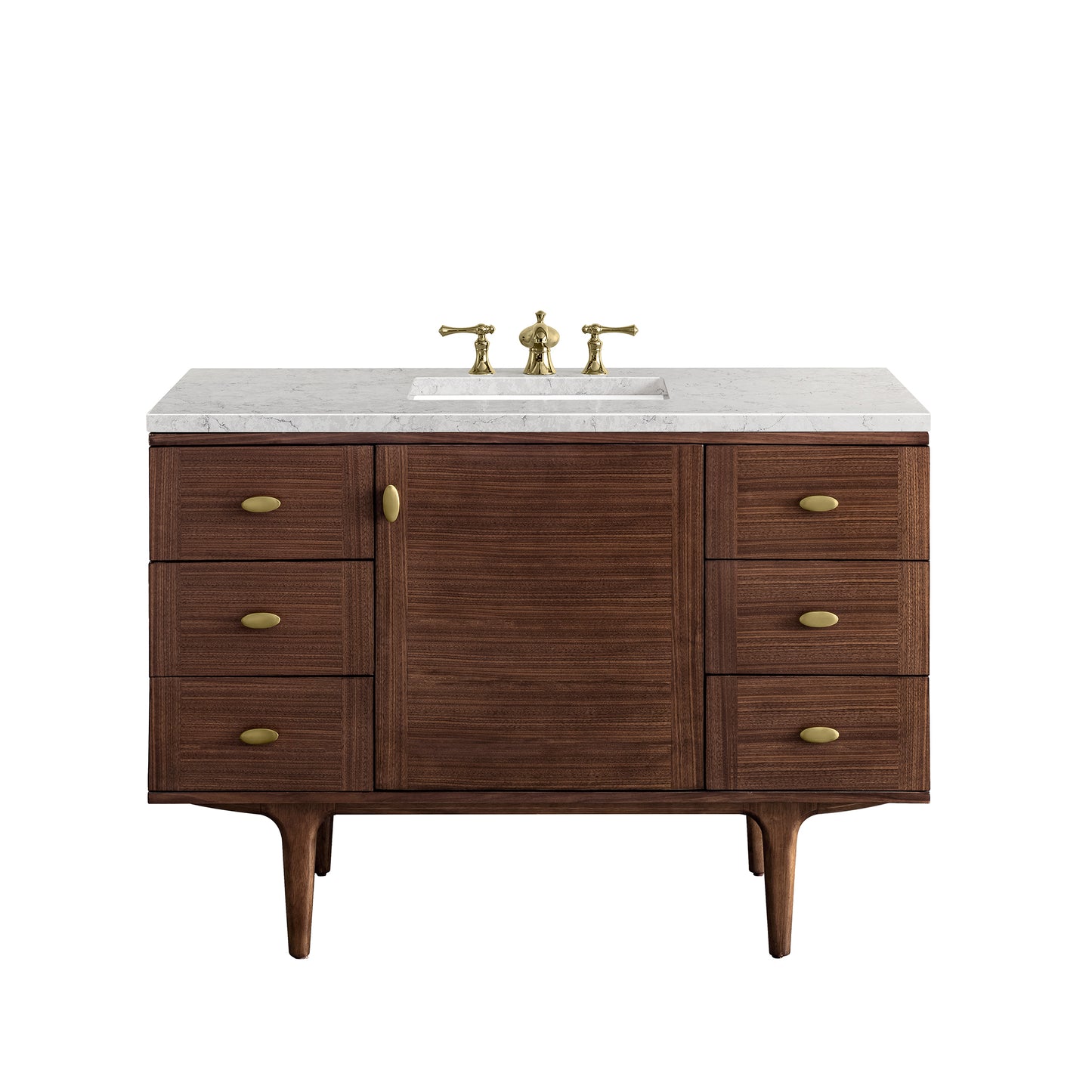 James Martin Vanities Amberly 48" Mid-Century Walnut Single Vanity With 3 cm Eternal Jasmine Pearl Top and FreePower Wireless Charger