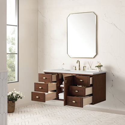 James Martin Vanities Amberly 48" Mid-Century Walnut Single Vanity With 3 cm Lime Delight Top