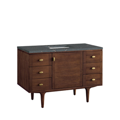 James Martin Vanities Amberly 48" Mid-Century Walnut Single Vanity With 3 cm Parisien Bleu Top