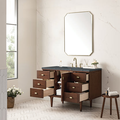 James Martin Vanities Amberly 48" Mid-Century Walnut Single Vanity With 3 cm Parisien Bleu Top