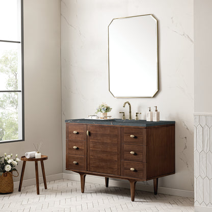 James Martin Vanities Amberly 48" Mid-Century Walnut Single Vanity With 3 cm Parisien Bleu Top and FreePower Wireless Charger