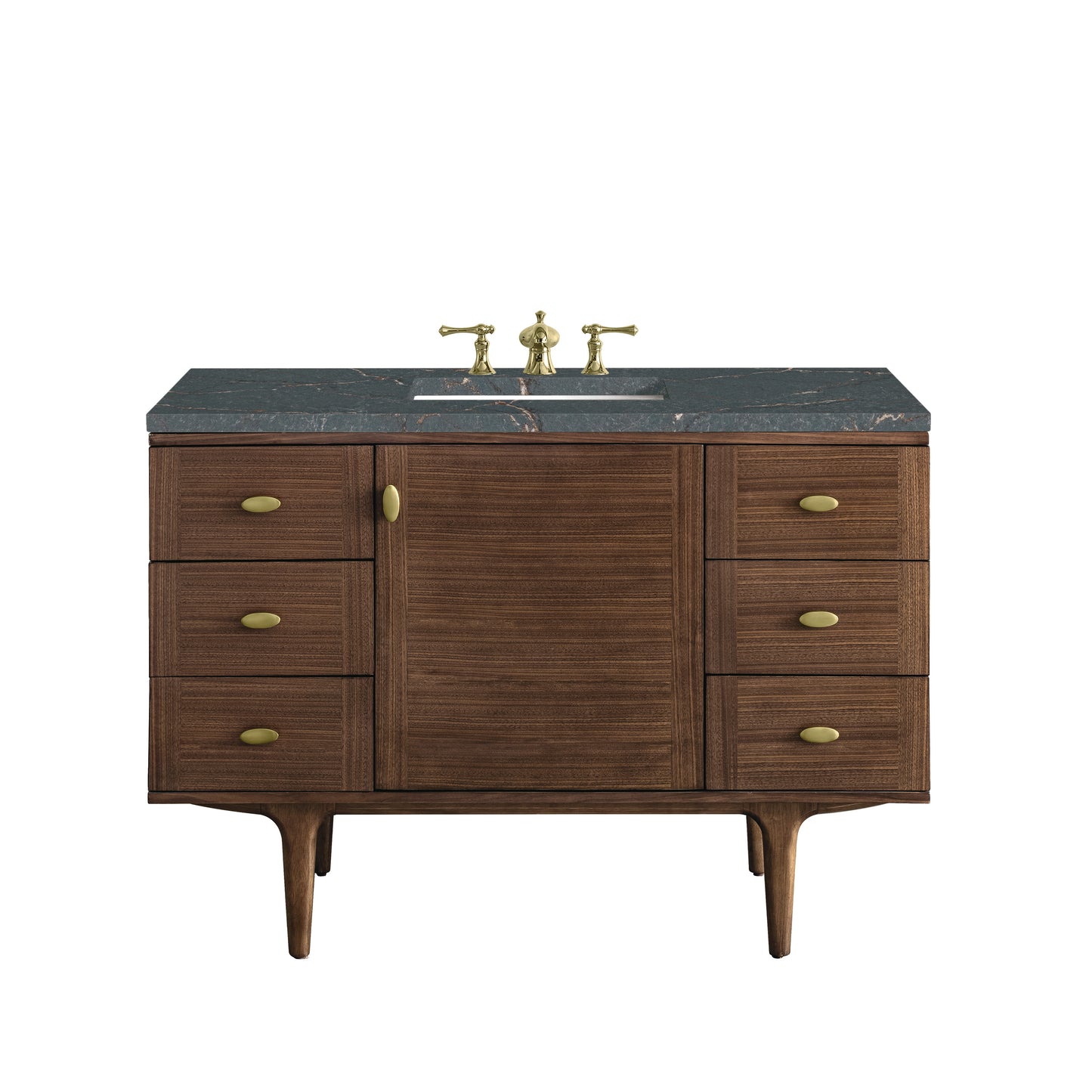 James Martin Vanities Amberly 48" Mid-Century Walnut Single Vanity With 3 cm Parisien Bleu Top and FreePower Wireless Charger