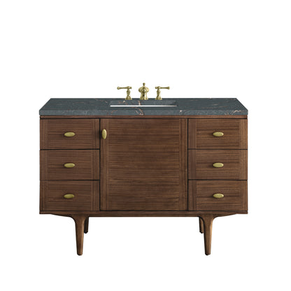 James Martin Vanities Amberly 48" Mid-Century Walnut Single Vanity With 3 cm Parisien Bleu Top and FreePower Wireless Charger
