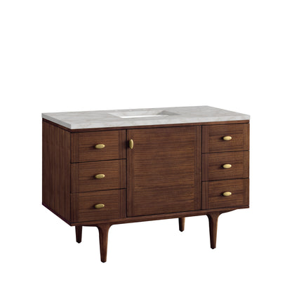 James Martin Vanities Amberly 48" Mid-Century Walnut Single Vanity With 3 cm Victorian Silver Top