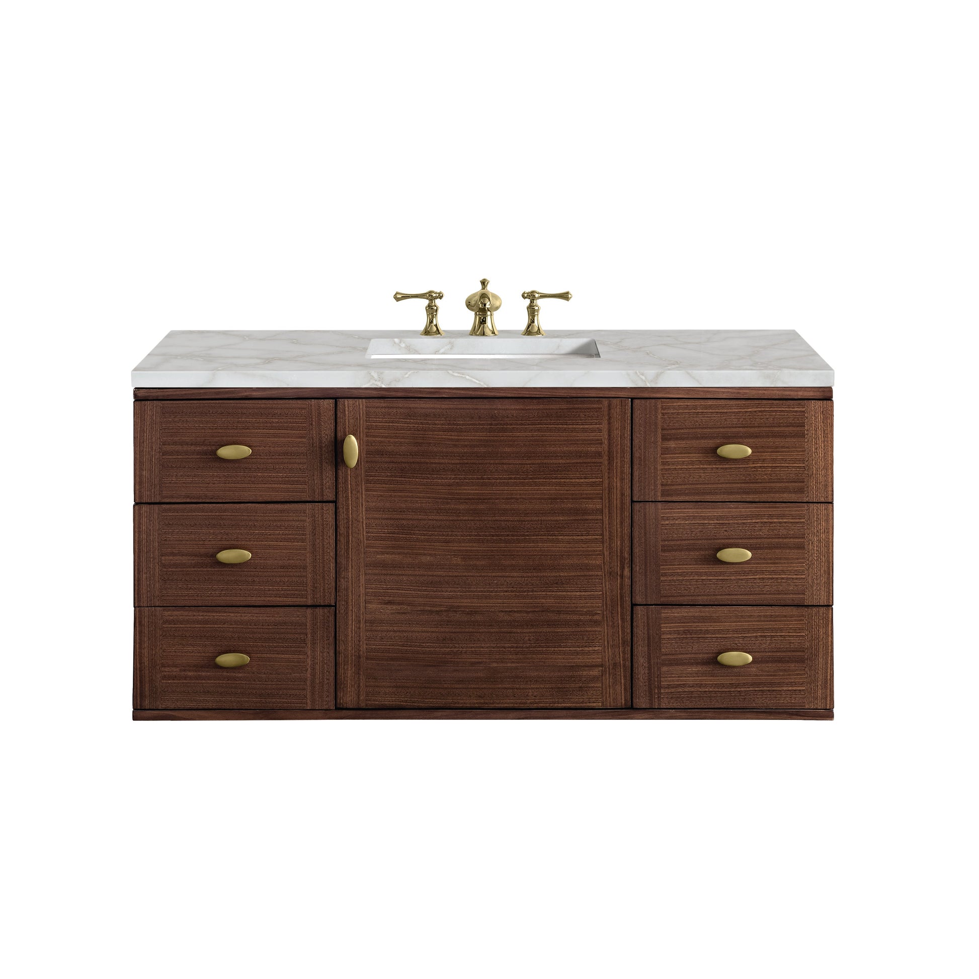 James Martin Vanities Amberly 48" Mid-Century Walnut Single Vanity With 3 cm Victorian Silver Top