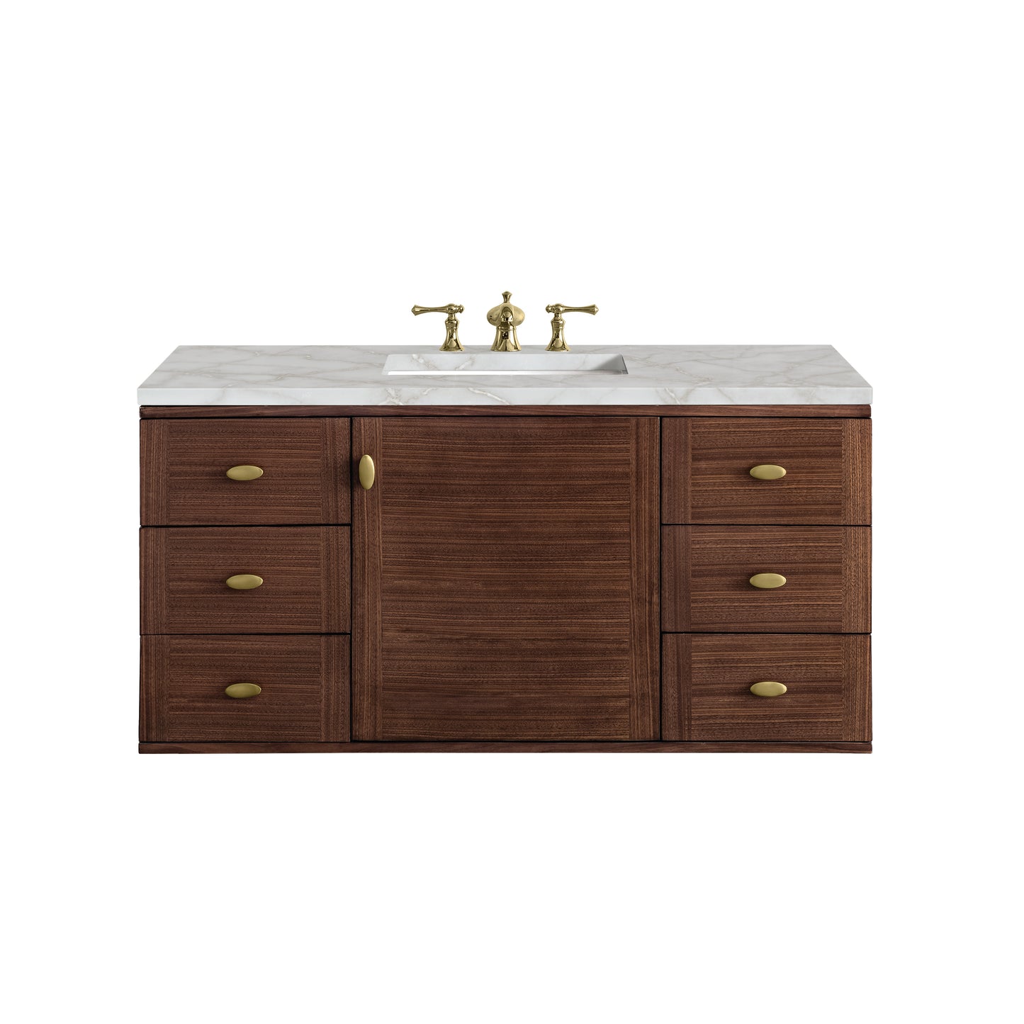James Martin Vanities Amberly 48" Mid-Century Walnut Single Vanity With 3 cm Victorian Silver Top and FreePower Wireless Charger