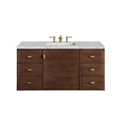 James Martin Vanities Amberly 48" Mid-Century Walnut Single Vanity With 3 cm Victorian Silver Top and FreePower Wireless Charger