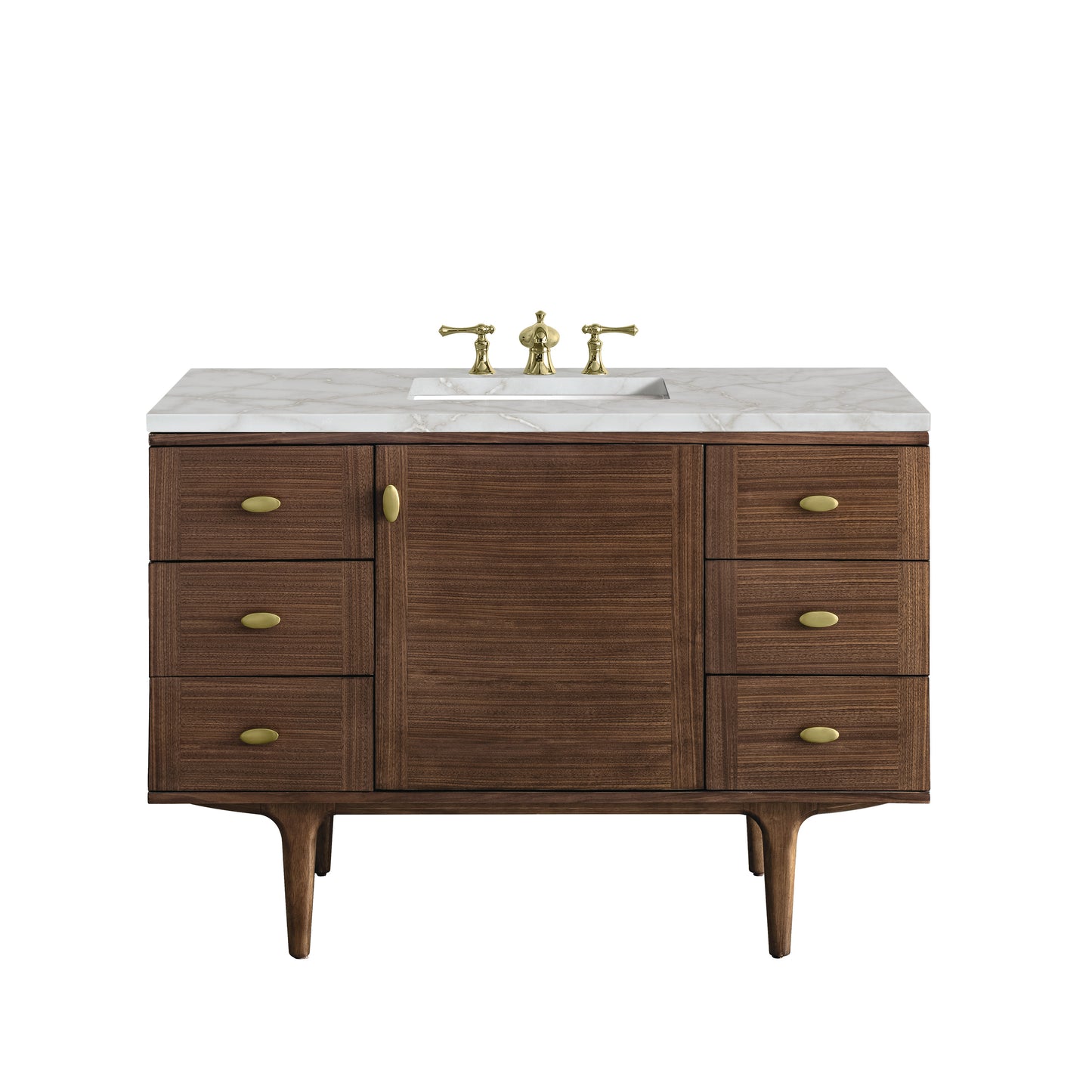 James Martin Vanities Amberly 48" Mid-Century Walnut Single Vanity With 3 cm Victorian Silver Top and FreePower Wireless Charger
