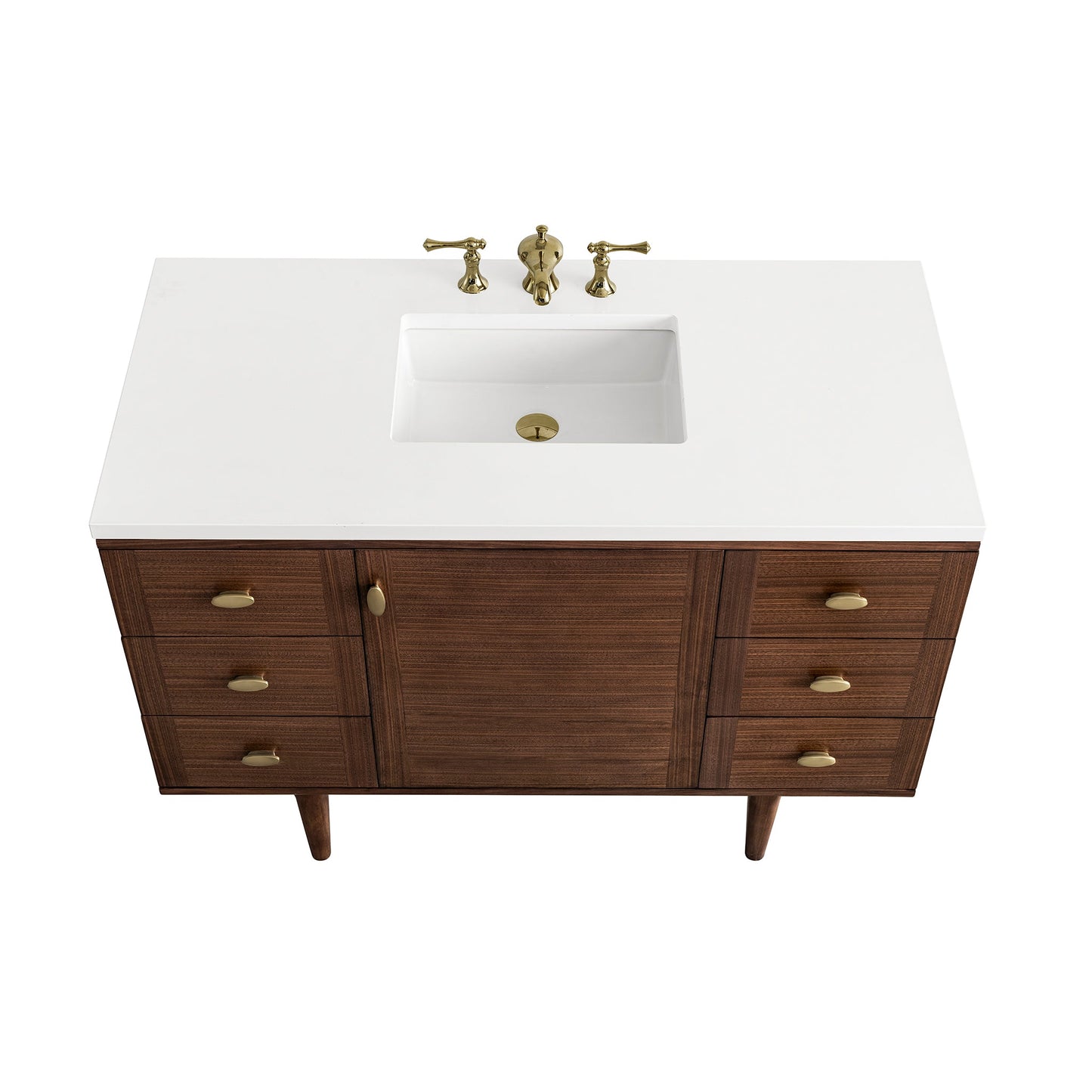 James Martin Vanities Amberly 48" Mid-Century Walnut Single Vanity With 3 cm White Zeus Top