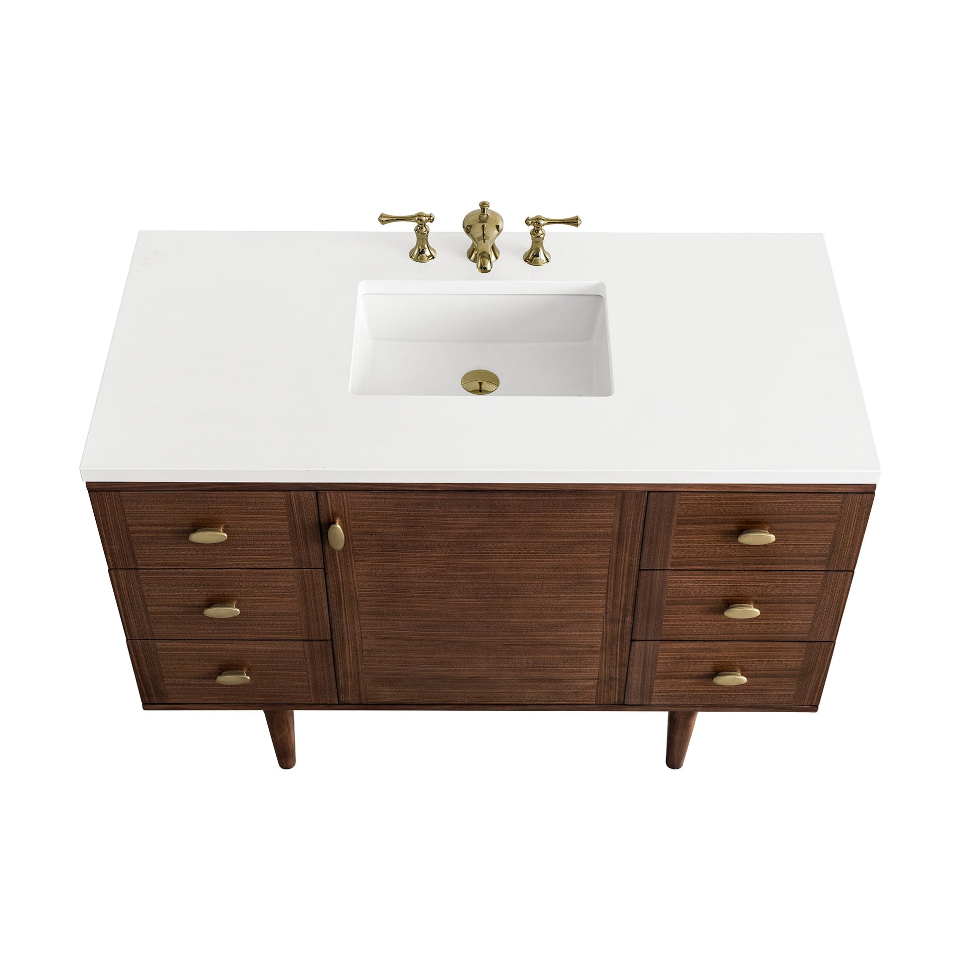 James Martin Vanities Amberly 48" Mid-Century Walnut Single Vanity With 3 cm White Zeus Top