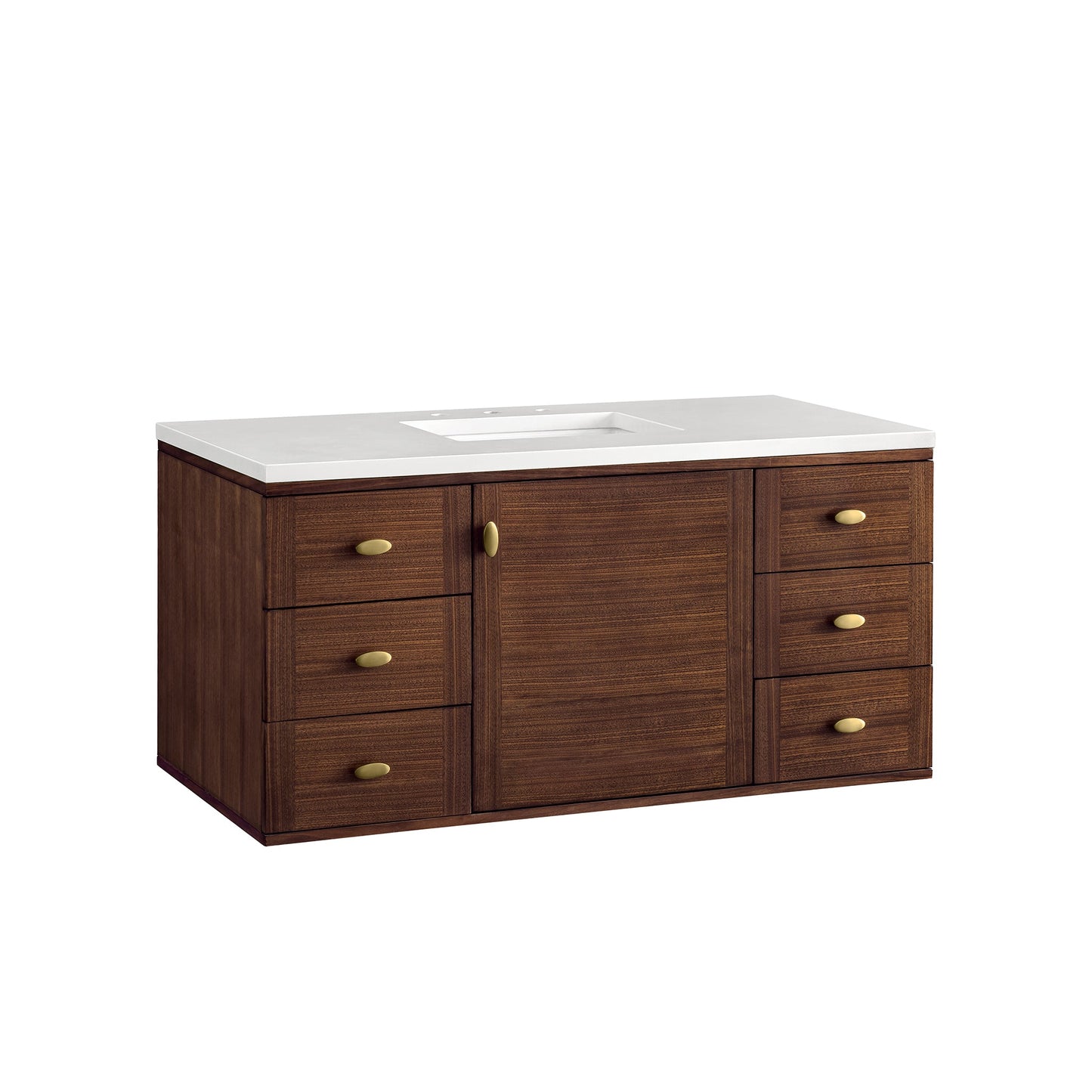 James Martin Vanities Amberly 48" Mid-Century Walnut Single Vanity With 3 cm White Zeus Top