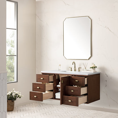 James Martin Vanities Amberly 48" Mid-Century Walnut Single Vanity With 3 cm White Zeus Top