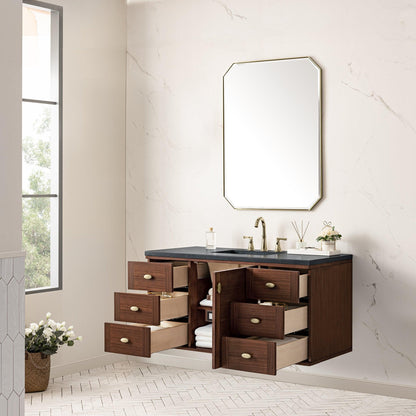 James Martin Vanities Amberly 48" Mid-Century Walnut Single Vanity With 3cm Charcoal Soapstone Top