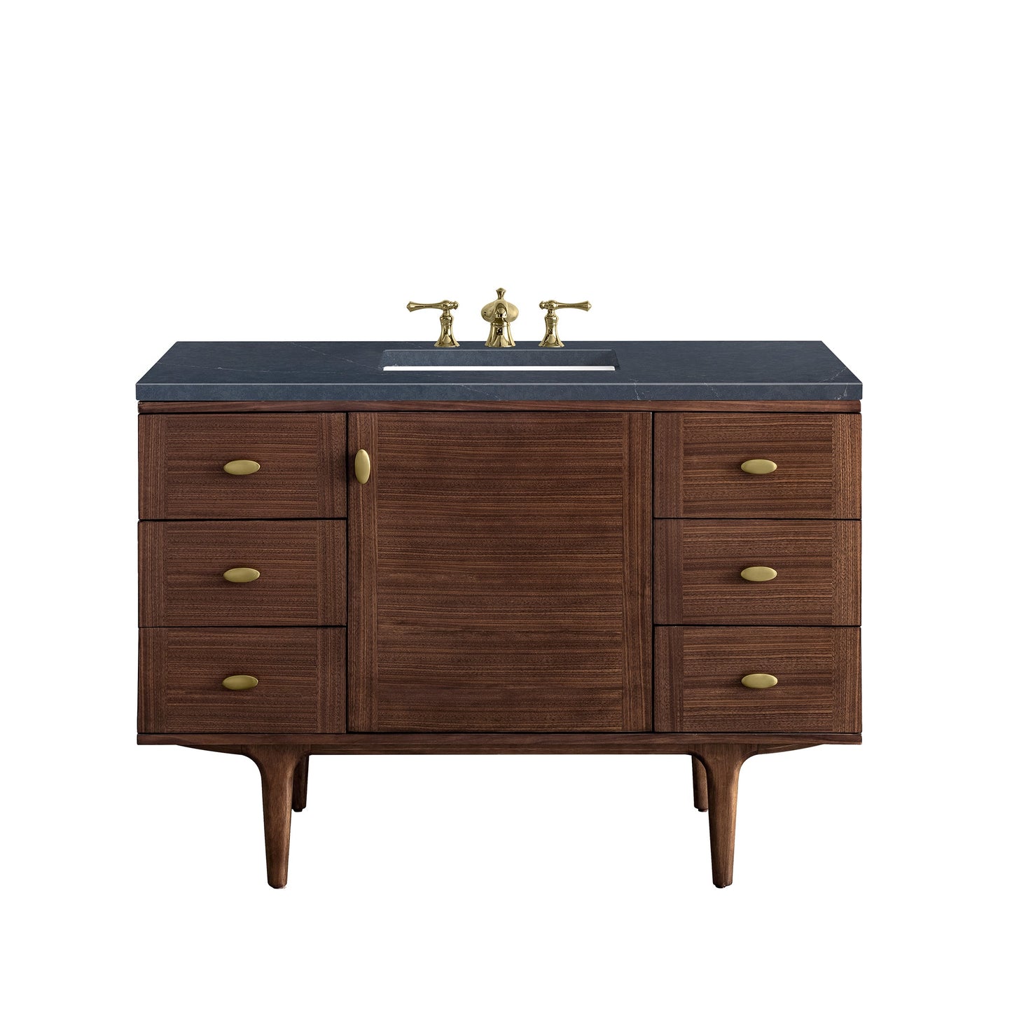 James Martin Vanities Amberly 48" Mid-Century Walnut Single Vanity With 3cm Charcoal Soapstone Top