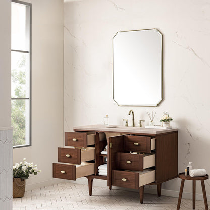 James Martin Vanities Amberly 48" Mid-Century Walnut Single Vanity With 3cm Eternal Marfil Top