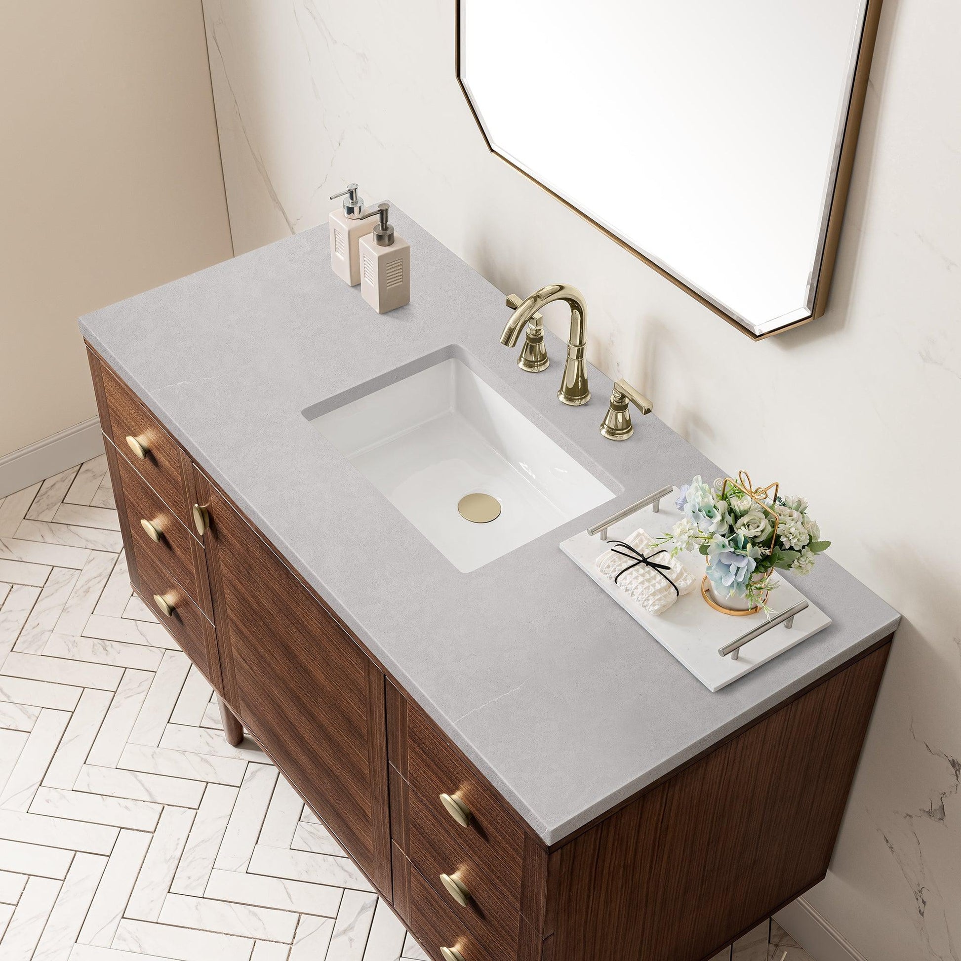 James Martin Vanities Amberly 48" Mid-Century Walnut Single Vanity With 3cm Eternal Serena Top