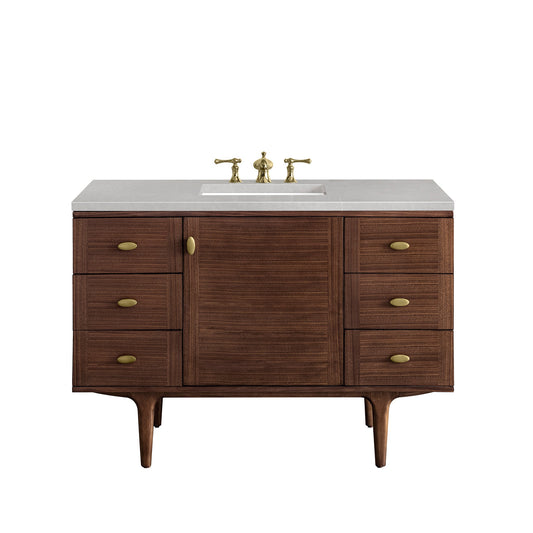 James Martin Vanities Amberly 48" Mid-Century Walnut Single Vanity With 3cm Eternal Serena Top