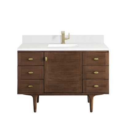 James Martin Vanities Amberly 48" Mid-Century Walnut Single Vanity With Single Hole 3 cm White Zeus Top & Backsplash