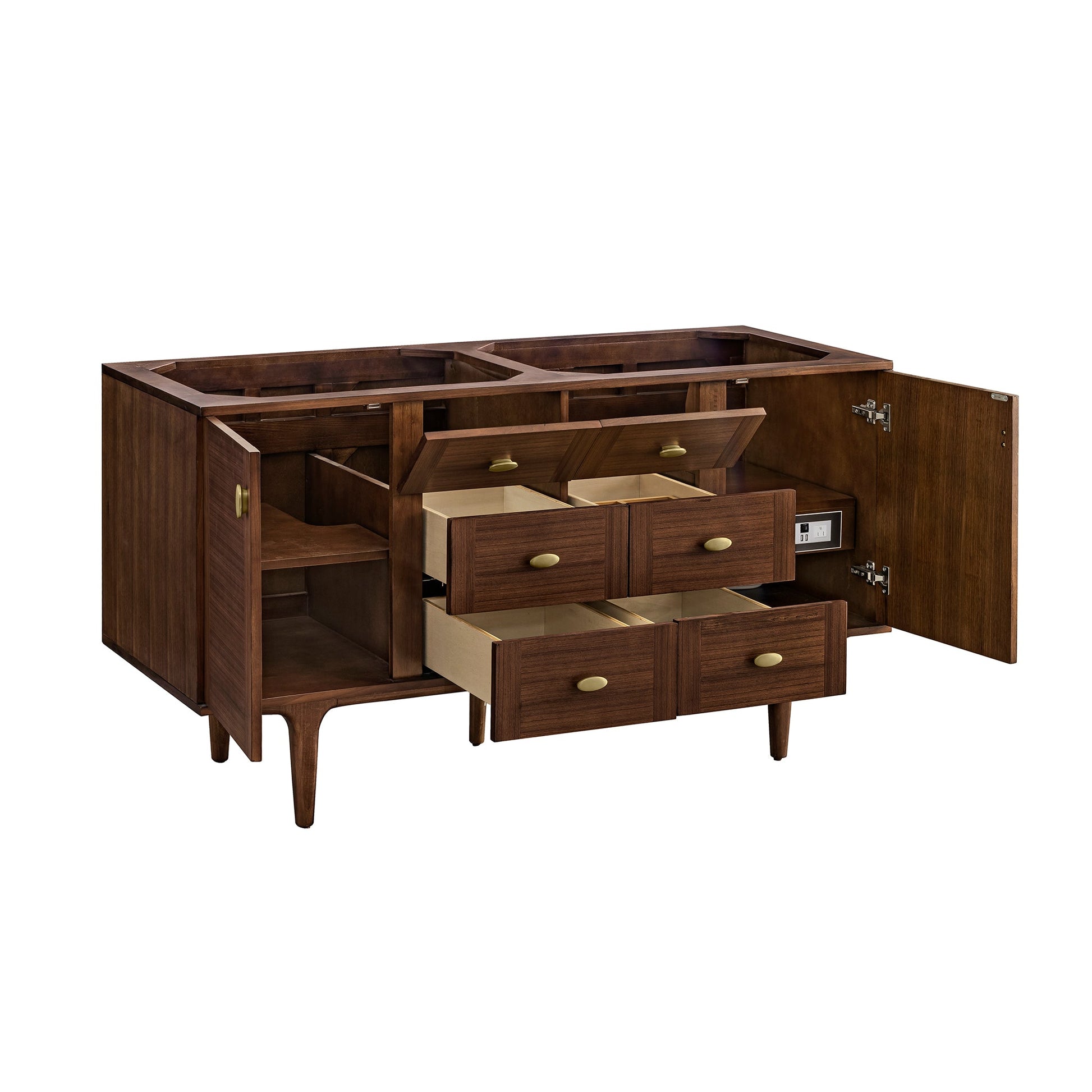 James Martin Vanities Amberly 60" Mid-Century Walnut Double Vanity