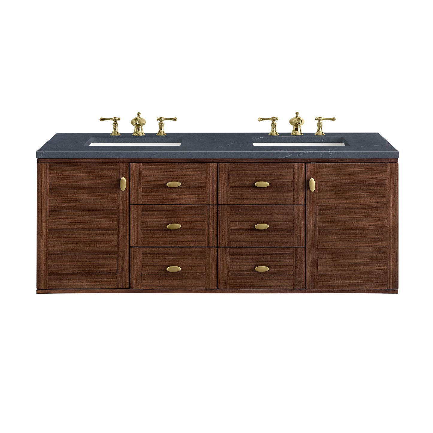 James Martin Vanities Amberly 60" Mid-Century Walnut Double Vanity With 3cm Charcoal Soapstone Top