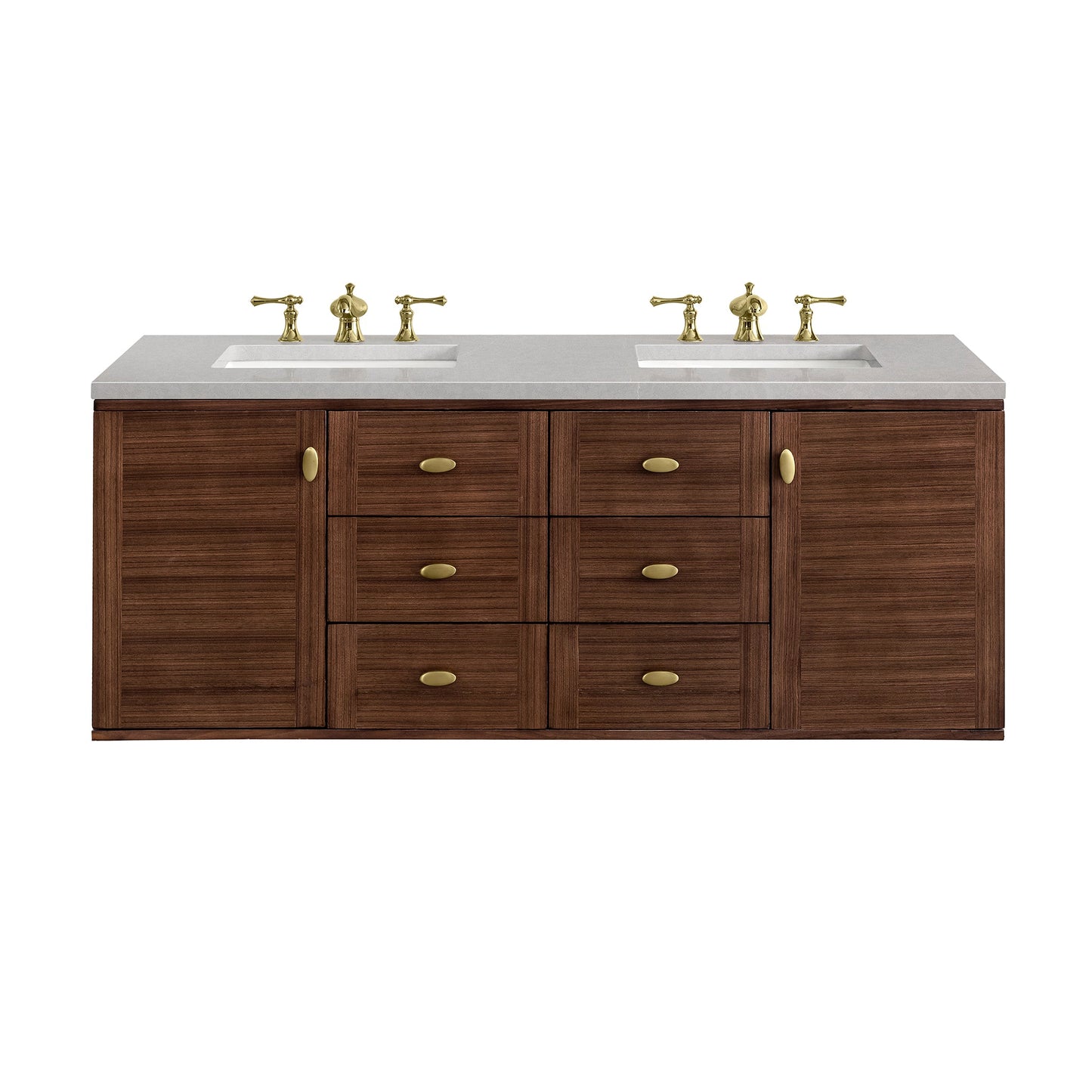 James Martin Vanities Amberly 60" Mid-Century Walnut Double Vanity With 3cm Eternal Serena Top