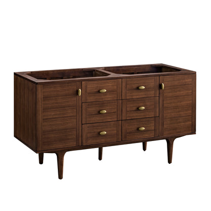 James Martin Vanities Amberly 60" Mid-Century Walnut Double Vanity