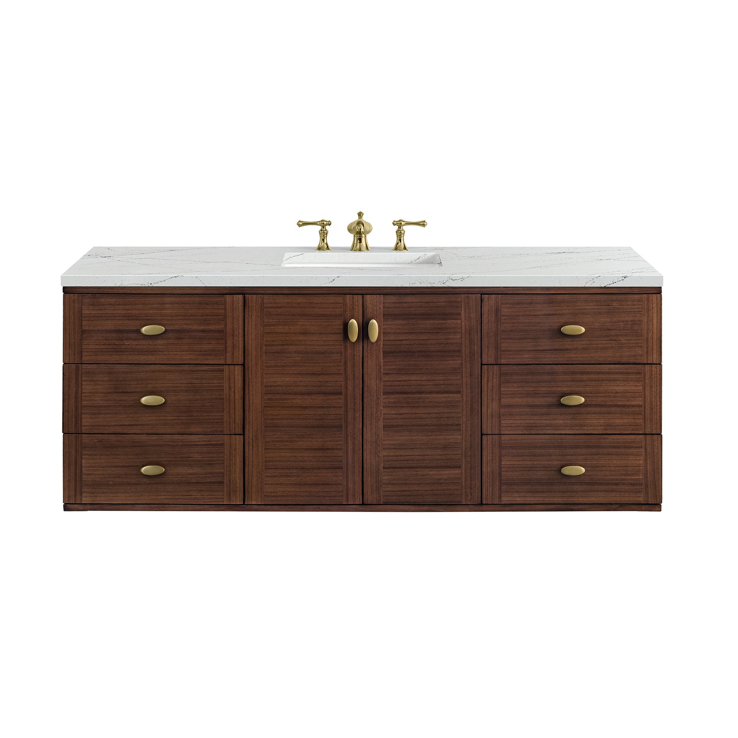 James Martin Vanities Amberly 60" Mid-Century Walnut Single Vanity With 3 cm Ethereal Noctis Top and FreePower Wireless Charger