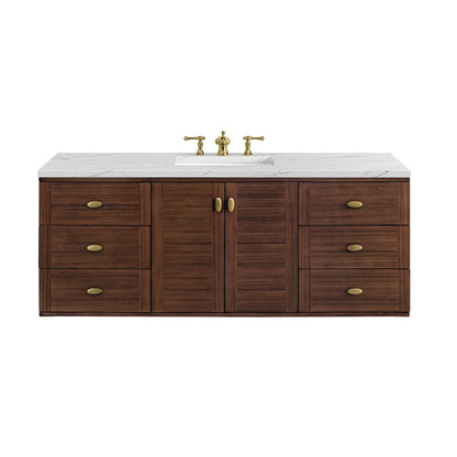 James Martin Vanities Amberly 60" Mid-Century Walnut Single Vanity With 3 cm Ethereal Noctis Top and FreePower Wireless Charger