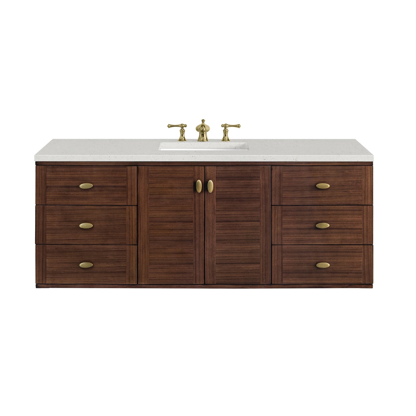 James Martin Vanities Amberly 60" Mid-Century Walnut Single Vanity With 3 cm Lime Delight Top