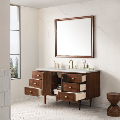 James Martin Vanities Amberly 60" Mid-Century Walnut Single Vanity With 3 cm Lime Delight Top