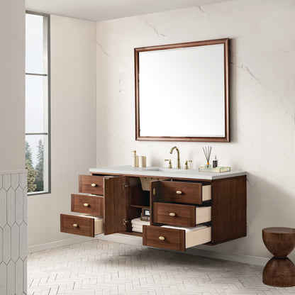 James Martin Vanities Amberly 60" Mid-Century Walnut Single Vanity With 3 cm Lime Delight Top