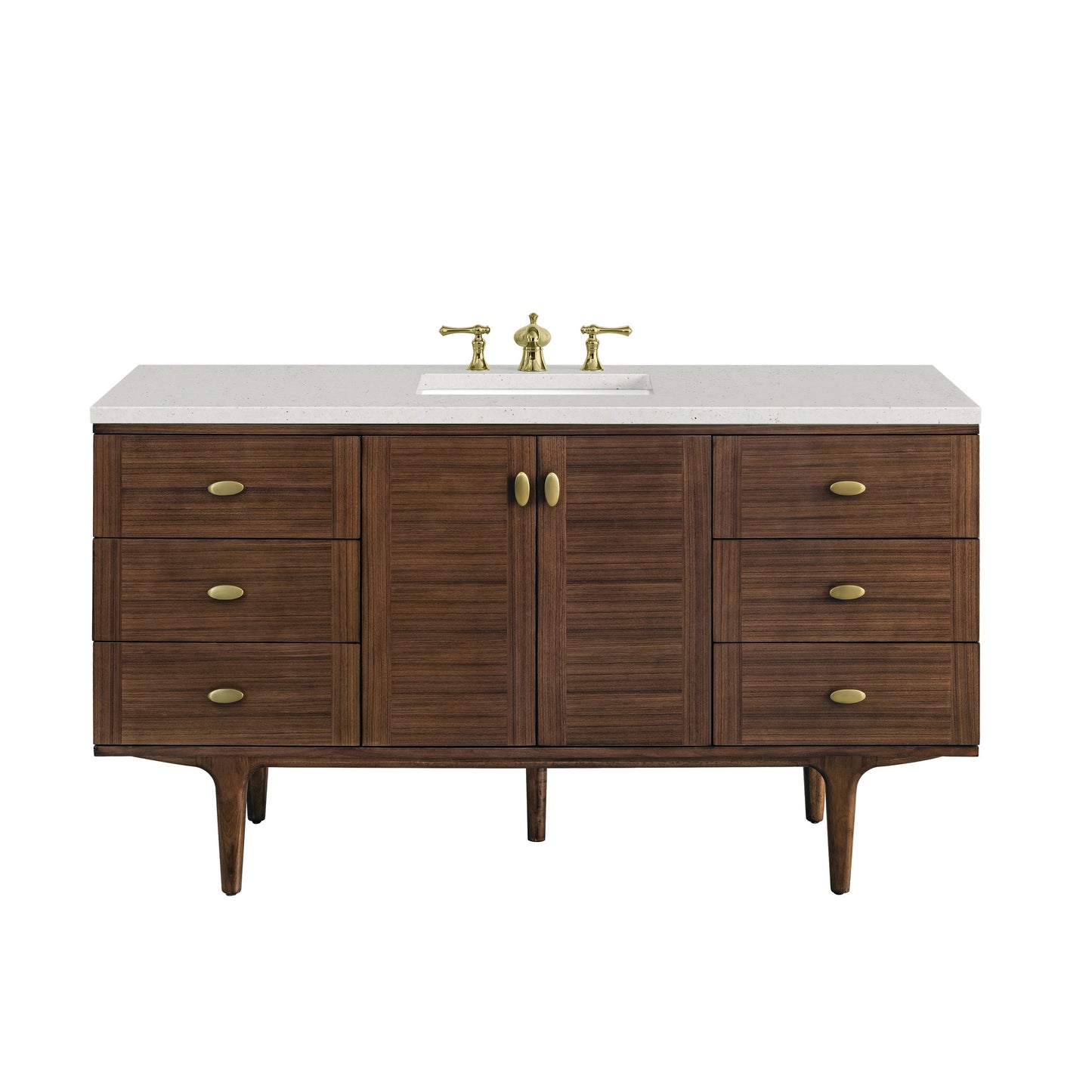 James Martin Vanities Amberly 60" Mid-Century Walnut Single Vanity With 3 cm Lime Delight Top