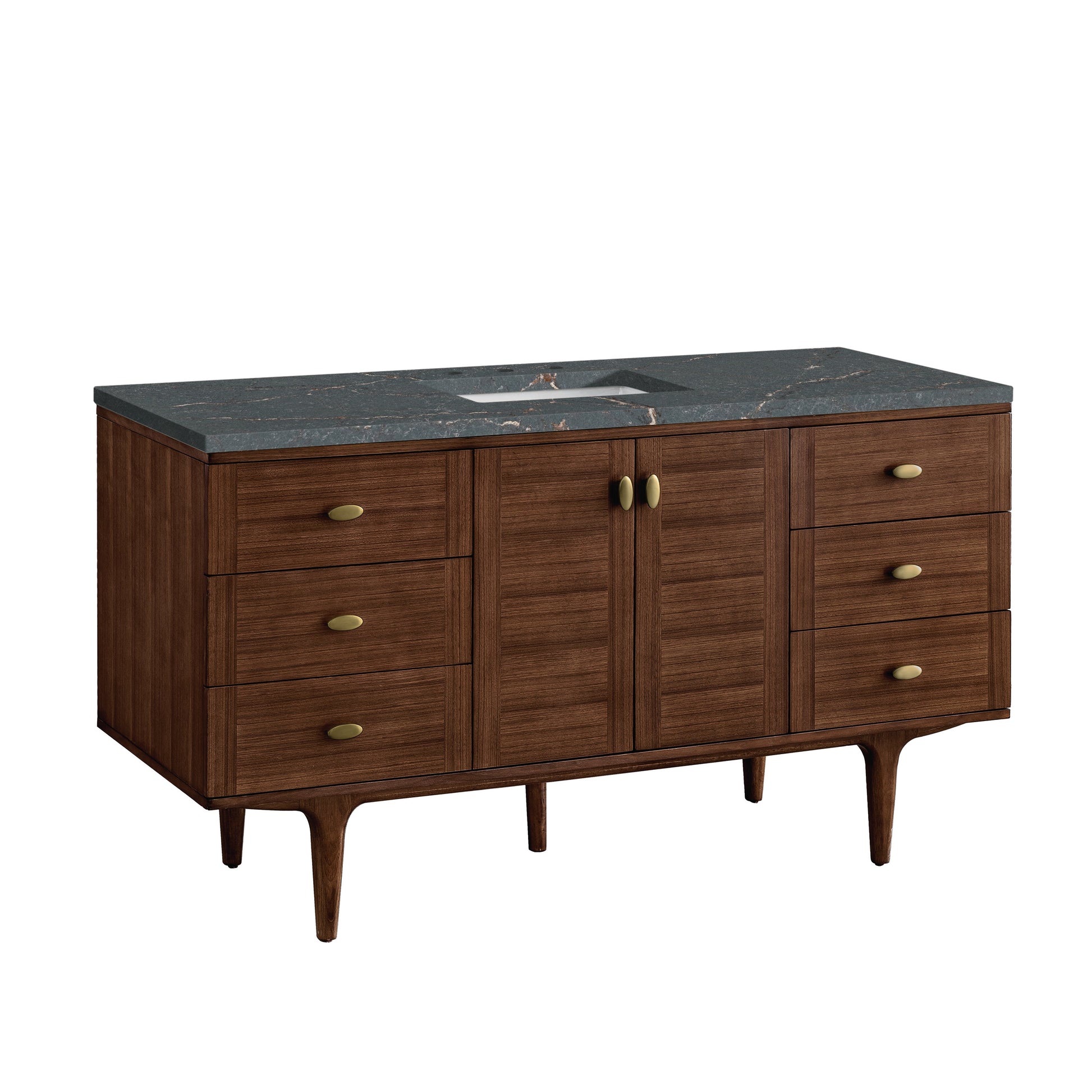 James Martin Vanities Amberly 60" Mid-Century Walnut Single Vanity With 3 cm Parisien Bleu Top