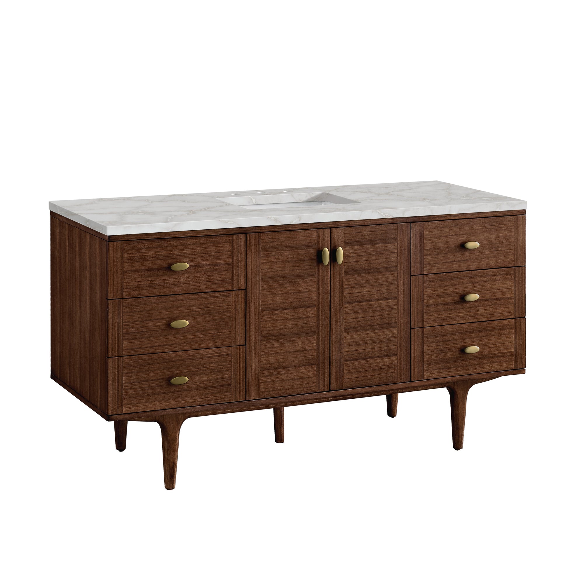 James Martin Vanities Amberly 60" Mid-Century Walnut Single Vanity With 3 cm Victorian Silver Top