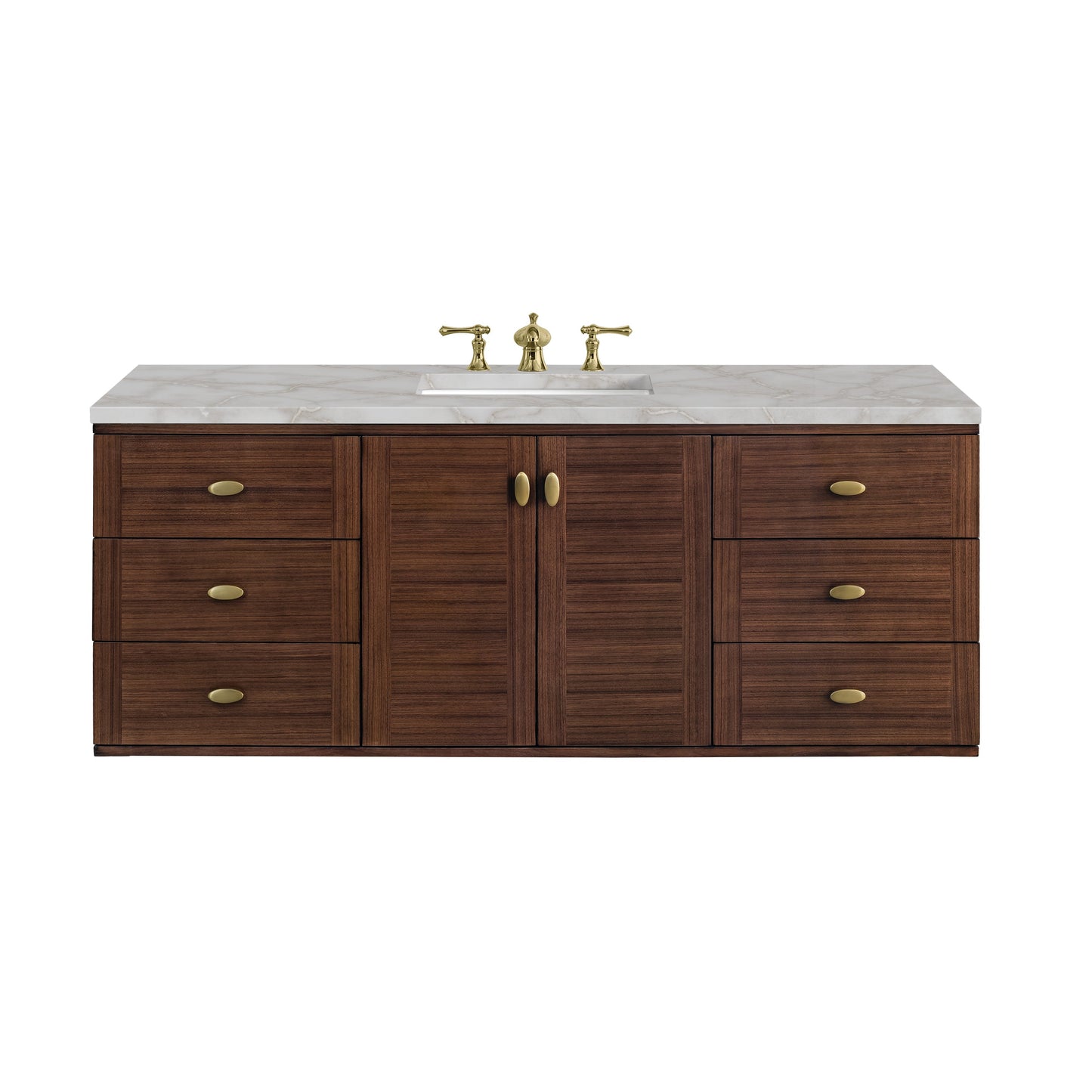 James Martin Vanities Amberly 60" Mid-Century Walnut Single Vanity With 3 cm Victorian Silver Top