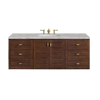 James Martin Vanities Amberly 60" Mid-Century Walnut Single Vanity With 3 cm Victorian Silver Top and FreePower Wireless Charger
