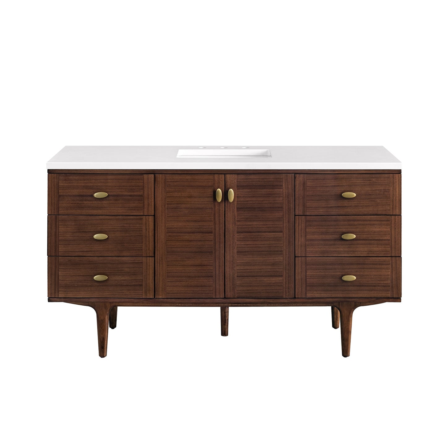 James Martin Vanities Amberly 60" Mid-Century Walnut Single Vanity With 3 cm White Zeus Top