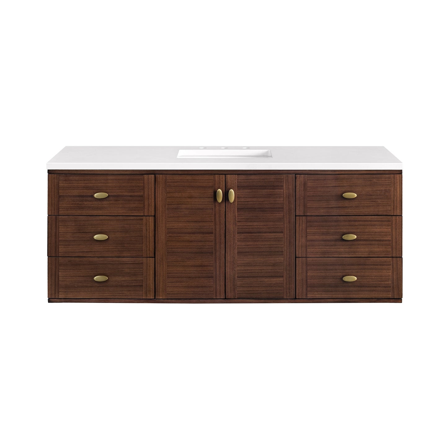 James Martin Vanities Amberly 60" Mid-Century Walnut Single Vanity With 3 cm White Zeus Top