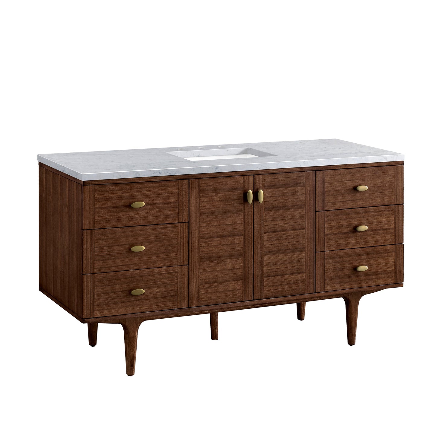 James Martin Vanities Amberly 60" Mid-Century Walnut Single Vanity With 3cm Carrara Marble Top